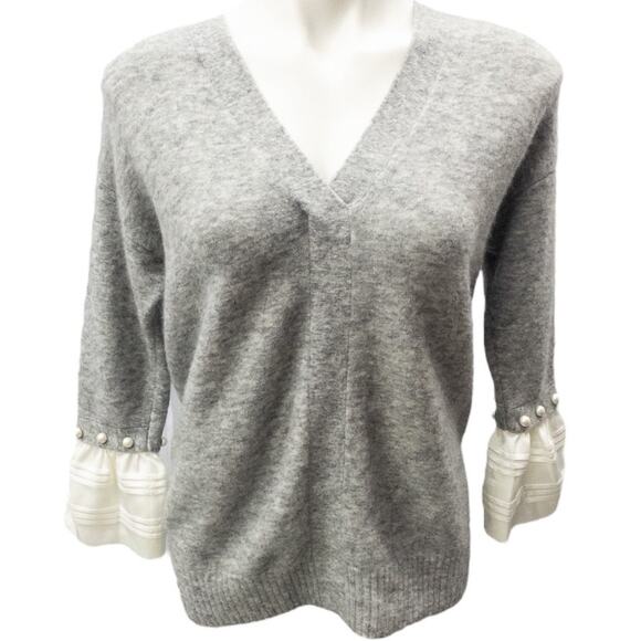 3.1 Phillip Lim Alpaca Wool Sweater Faux Pearls Cuff Ruffle  XS Women Gray - Picture 4 of 8